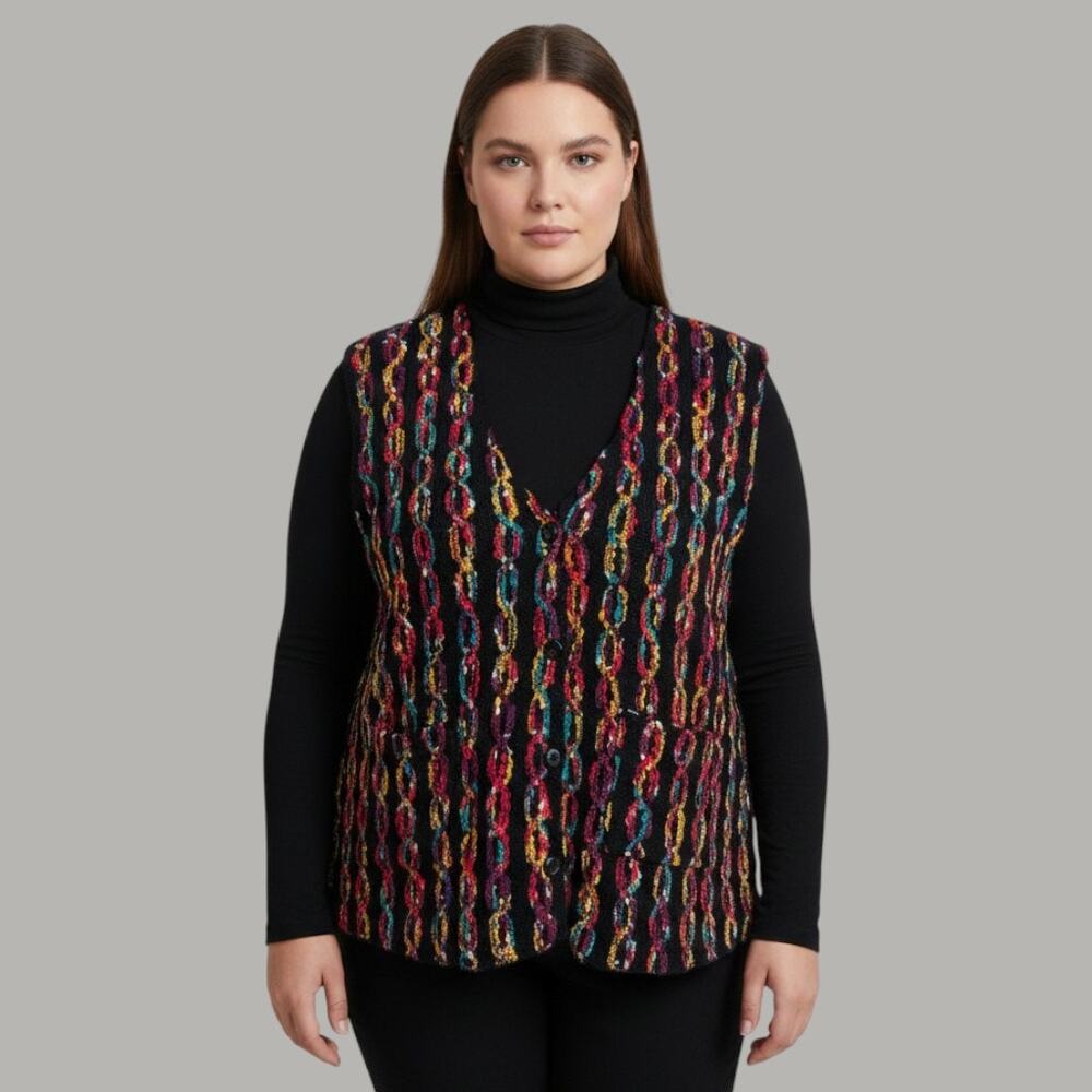 Vintage C.S.T. Studio Knit Sweater Vest Womens 1X Multicolor Chain Link Pattern